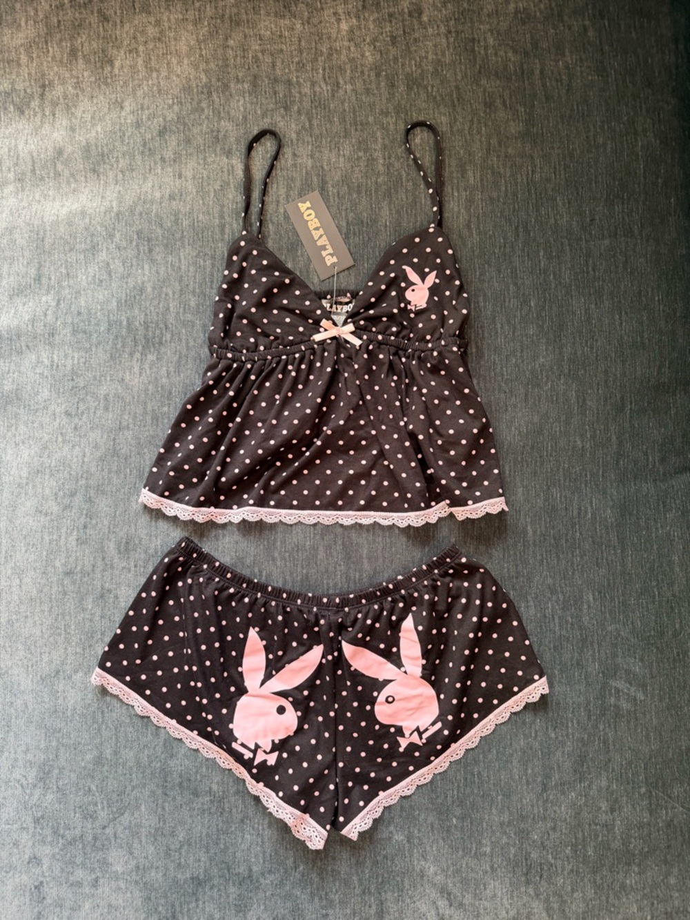Playboy Black & Pink Polka Dot Two-Piece Set